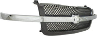 Front Bumper Chrome Steel + Grille + Upper Cover + Lower Valance Air Deflector Textured Direct Replacement Compatible With 2003-2006 Chevrolet Silverado 1500 GM1051110 GM1200489