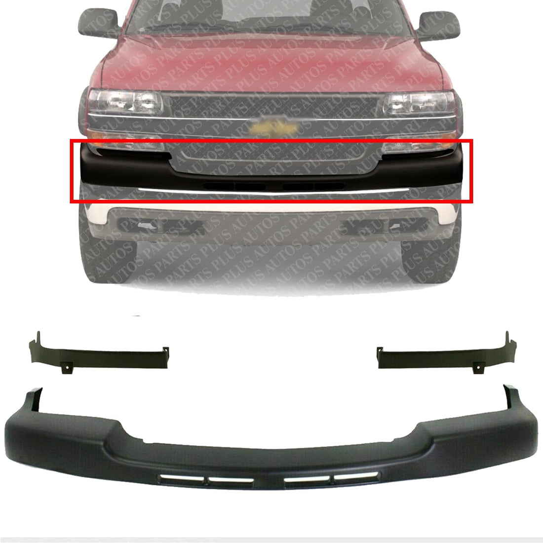 Front Bumper Upper Cover Textured + Filler Left Driver Side & Right Passenger Side Direct Replacement Compatible With 2001-2002 Chevrolet Silverado 2500HD 3500 GM1088166 GM1089166