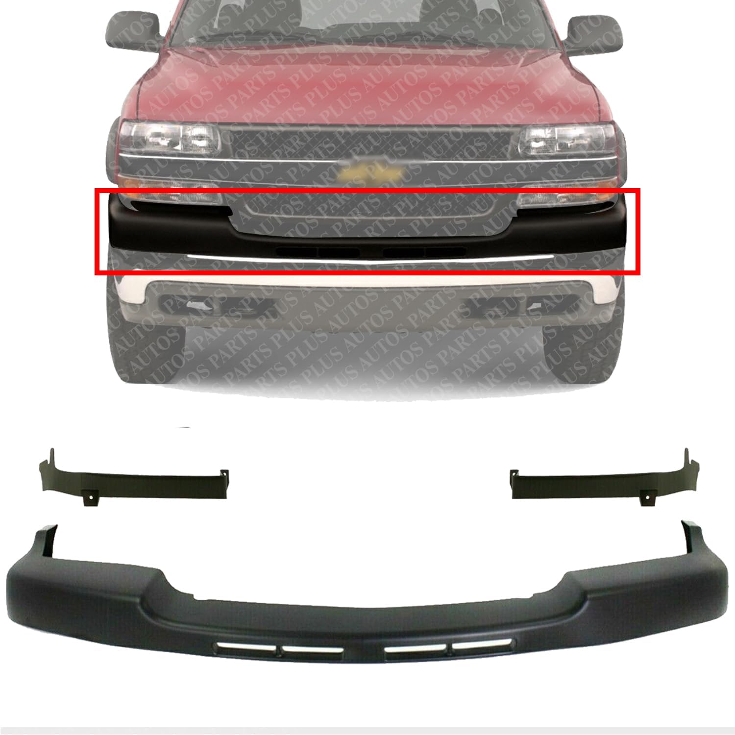 Front Bumper Upper Cover Textured + Filler Left Driver Side & Right Passenger Side Direct Replacement Compatible With 2001-2002 Chevrolet Silverado 2500HD 3500 GM1088166 GM1089166