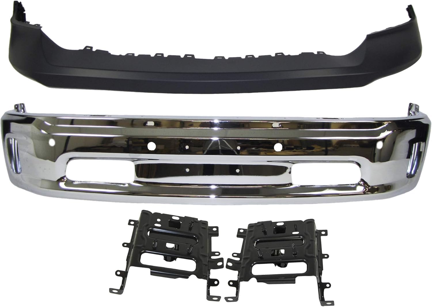 Front Bumper Steel Chrome Steel + Upper Cover Fascia Primed + Brackets Left Driver & Right Passenger Side Direct Replacement Compatible With 2014-2018 Ram 1500 CH1002402 CH1014108