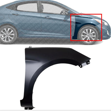 Front Fender Primed Steel Right Passenger Side Direct Replacement Compatible With 2012-2017 Hyundai Accent HY1241154 663211R350