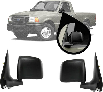 Set Of 2 Front Mirror Manual Folding Non-Heated Textured Left Driver & Right Passenger Side Direct Replacement Compatible With 1993-2005 Ford Ranger / 1994-2002 Mazda FO1320156