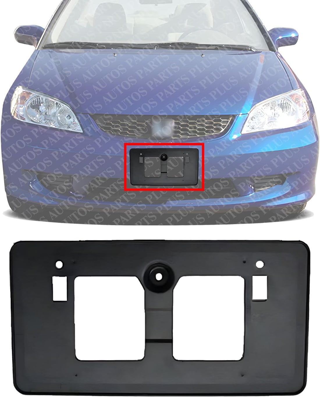 Front License Plate Bracket Primed Direct Replacement Compatible with 2004-2005 Honda Civic HO1068108 71145S5AA40