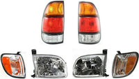 Front Headlights + Signals + Tail Lamps Assembly Right Passenger & Left Driver Side Direct Replacement Compatible With Toyota Tundra 2000-2004 TO2503129 TO2502129 TO2800129 TO2801129