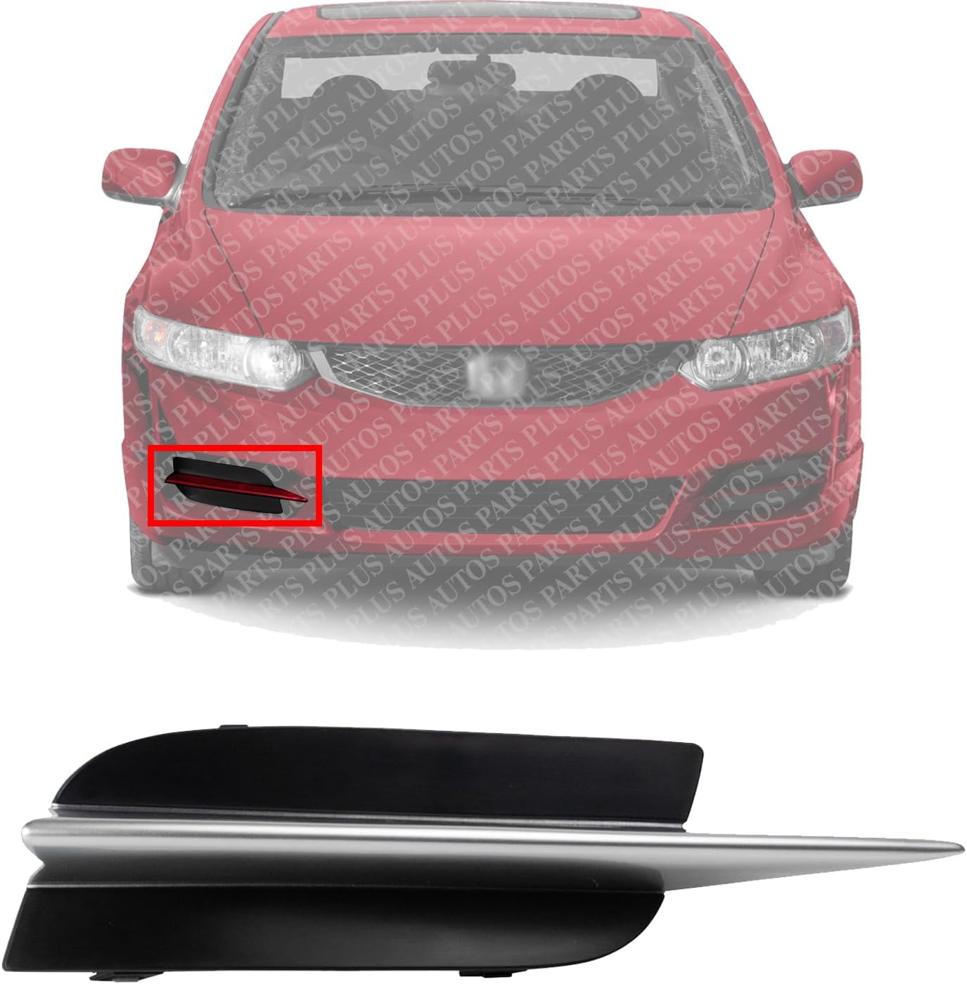 Front Outer Fog Light Cover Primed With Paint To Match Molding Right Passenger Side Direct Replacement Compatible With 2009-2011 Honda Civic HO1039103 71106SVAA50ZD