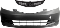 Front Bumper Cover Primed Plastic + Grille Textured Direct Replacement Compatible With 2009-2014 Honda Fit