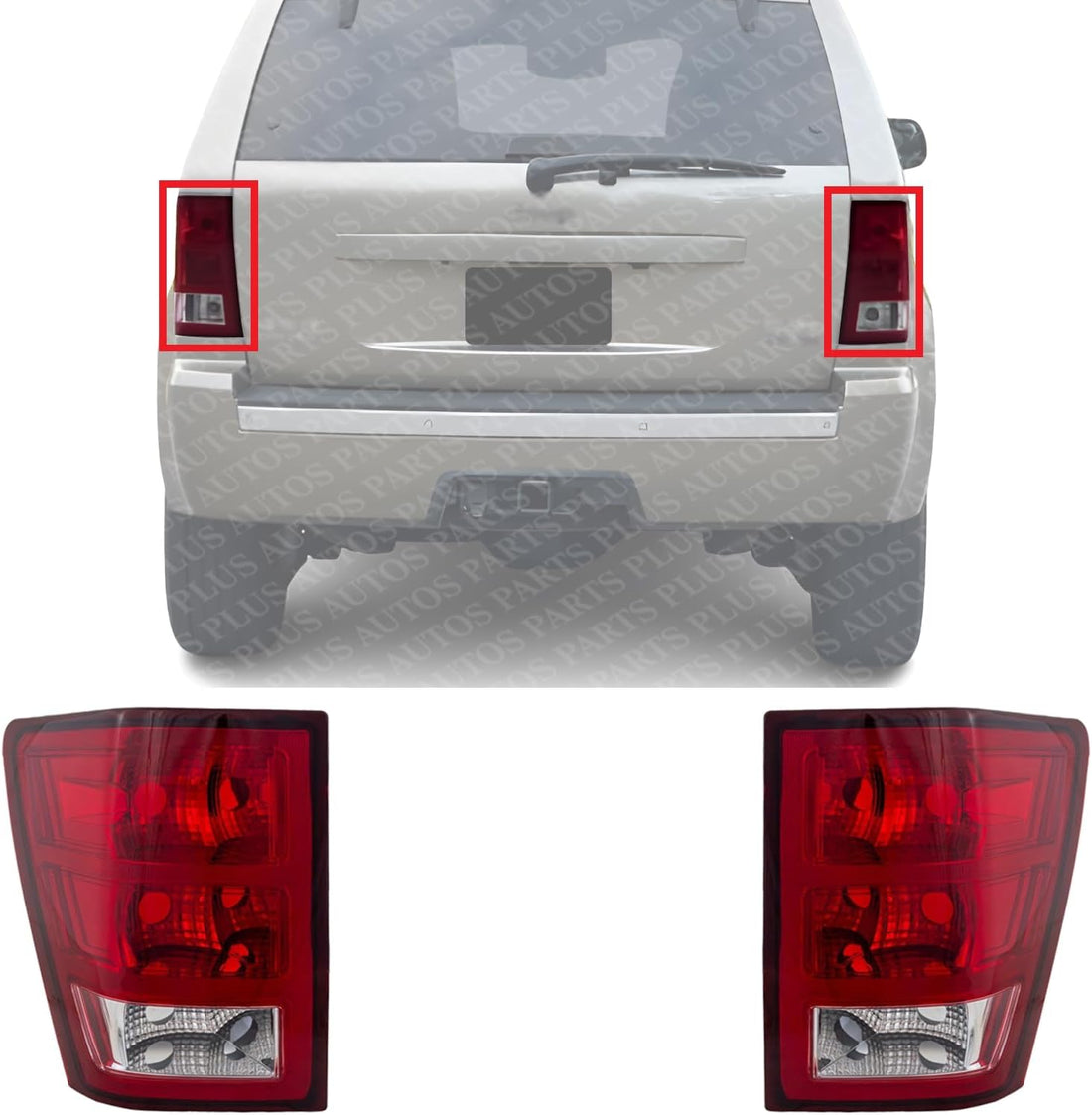 Set Of 2 Tail Light Lens and Housing Plastic Left Driver & Right Passenger Side Direct Replacement Compatible With 2005-2006 Jeep Grand Cherokee CH2801159 CH2800159