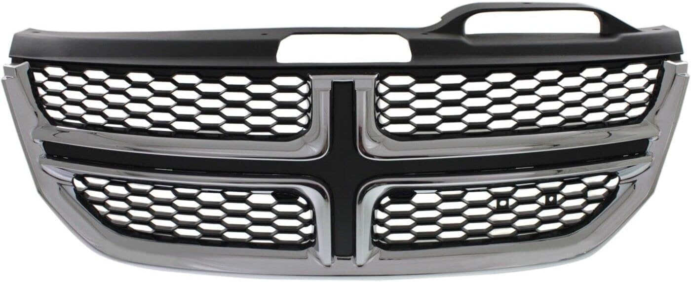 Front Grille Textured Black Shell And Insert/With Chrome Molding Without Fog Lights Direct Replacement Compatible With 2011-2020 Dodge Journey CH1200362 1SU84SZ0AC