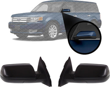 Set of 2 Front Power Mirror Manual Folding Heated Primed Right Passenger & Left Driver Side Direct Replacement Compatible With 2009-2012 Ford Flex FO1320359 FO1321359 8A8Z17683BA