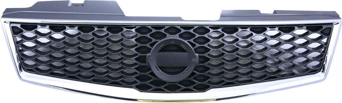 Front Grille Chrome Shell/Painted Dark Gray Insert Direct Replacement Compatible With 2007-2012 Nissan Sentra NI1200235 62070ZE90B
