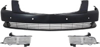 Front Bumper Cover Primed Plastic + Fog Lights Left Driver & Right Passenger Side Direct Replacement Compatible With 2006-2011 Cadillac DTS