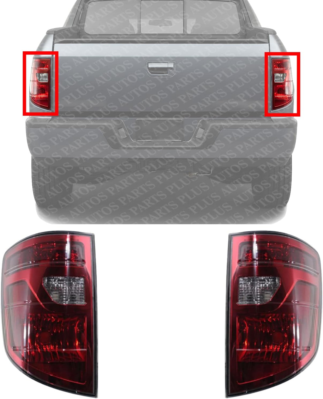 Set Of 2 Tail Light Lens and Housing Plastic Left Driver & Right Passenger Side Direct Replacement Compatible With 2009-2014 Honda Ridgeline HO2819140 HO2818140