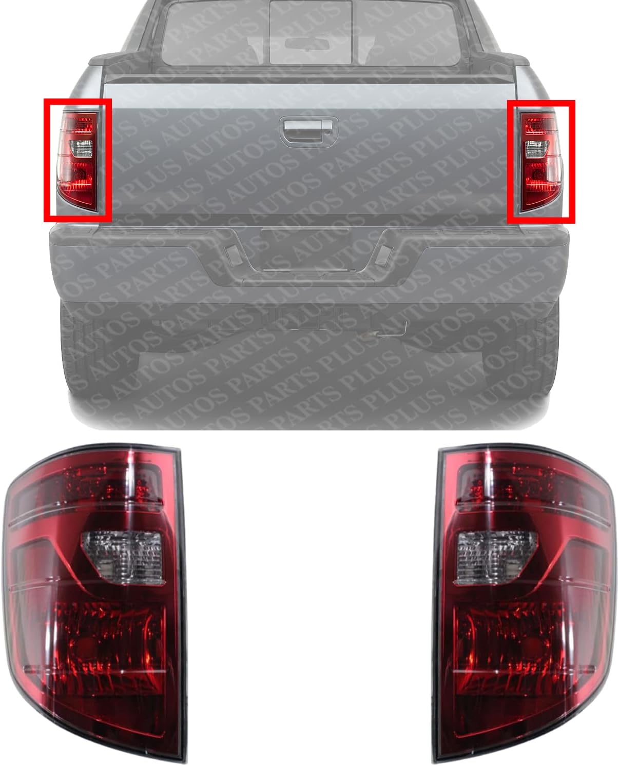 Set Of 2 Tail Light Lens and Housing Plastic Left Driver & Right Passenger Side Direct Replacement Compatible With 2009-2014 Honda Ridgeline HO2819140 HO2818140