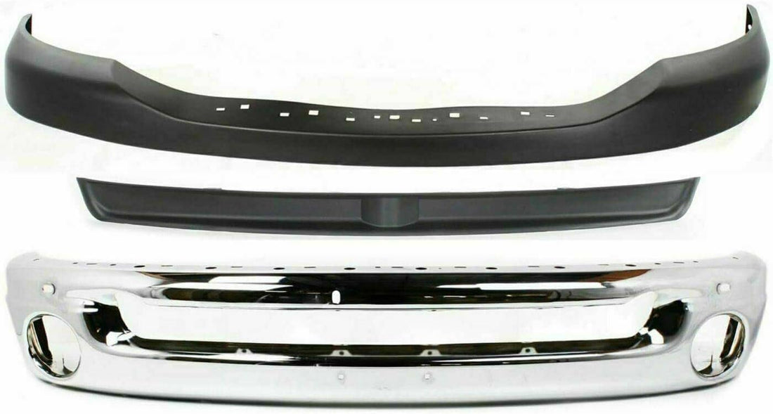 Front Bumper Face Bar Chrome Steel + Inner Filler + Upper Cover Textured Direct Replacement Compatible With 2006-2009 Dodge Ram 1500 2500 3500 CH1000880 CH1002383 CH1091101