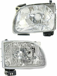Front Grille Primed Shell & Insert + HeadLight & Corner Lamp Left Driver & Right Passenger Side Direct Replacement Compatible With 2001-2004 Toyota Tacoma TO2502136 TO2503136