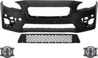 Front Bumper Cover Primed Plastic + Lower Center Grille + Fog Light Left Driver & Right Passenger Side Direct Replacement Compatible With 2015-2017