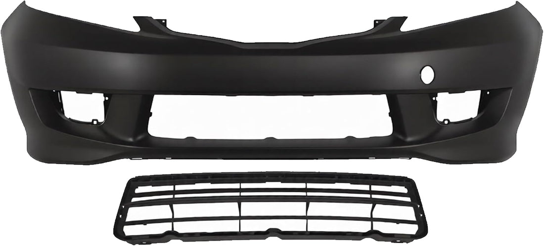 Front Bumper Cover Primed Plastic + Lower Grille Textured Direct Replacement Compatible With 2009-2011 Honda Fit