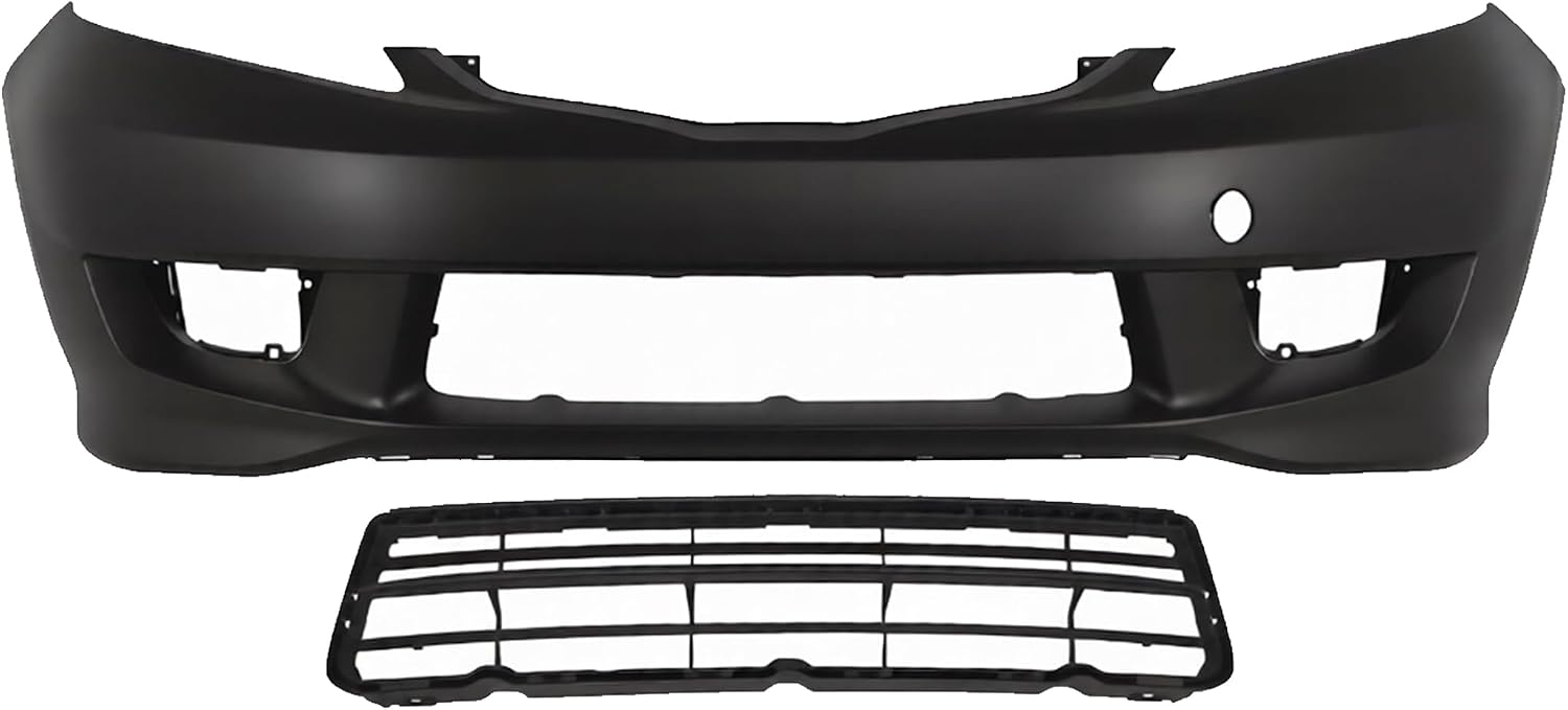 Front Bumper Cover Primed Plastic + Lower Grille Textured Direct Replacement Compatible With 2009-2011 Honda Fit