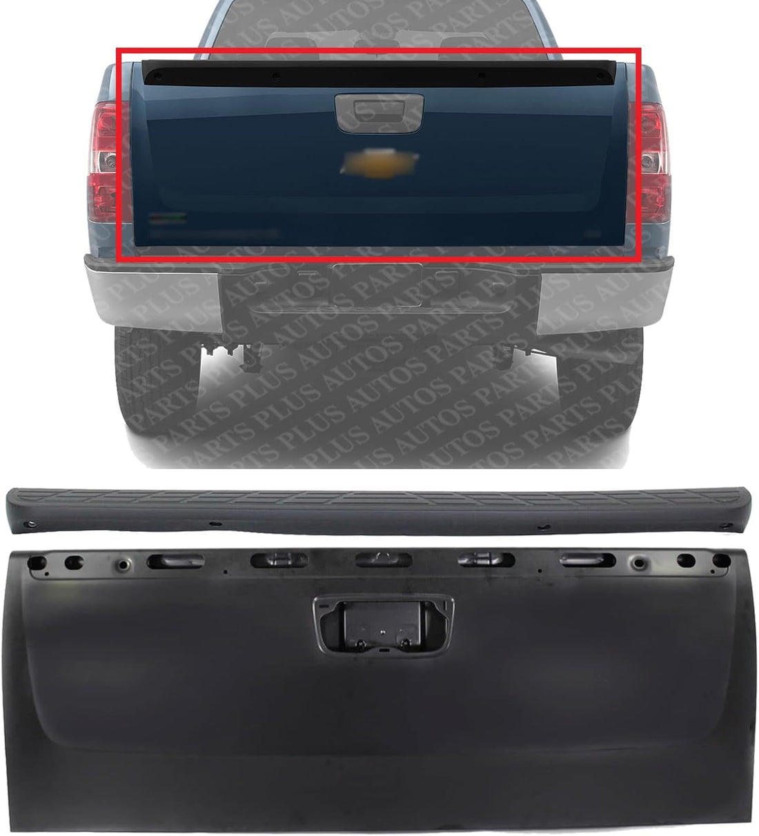 Tailgate Shell Steel + Molding Spoiler Primed Plastic Direct Replacement Compatible With 2007-2013 Chevrolet Silverado/GMC Sierra 1500 GM1900126 GM1904104 20885080 25844299