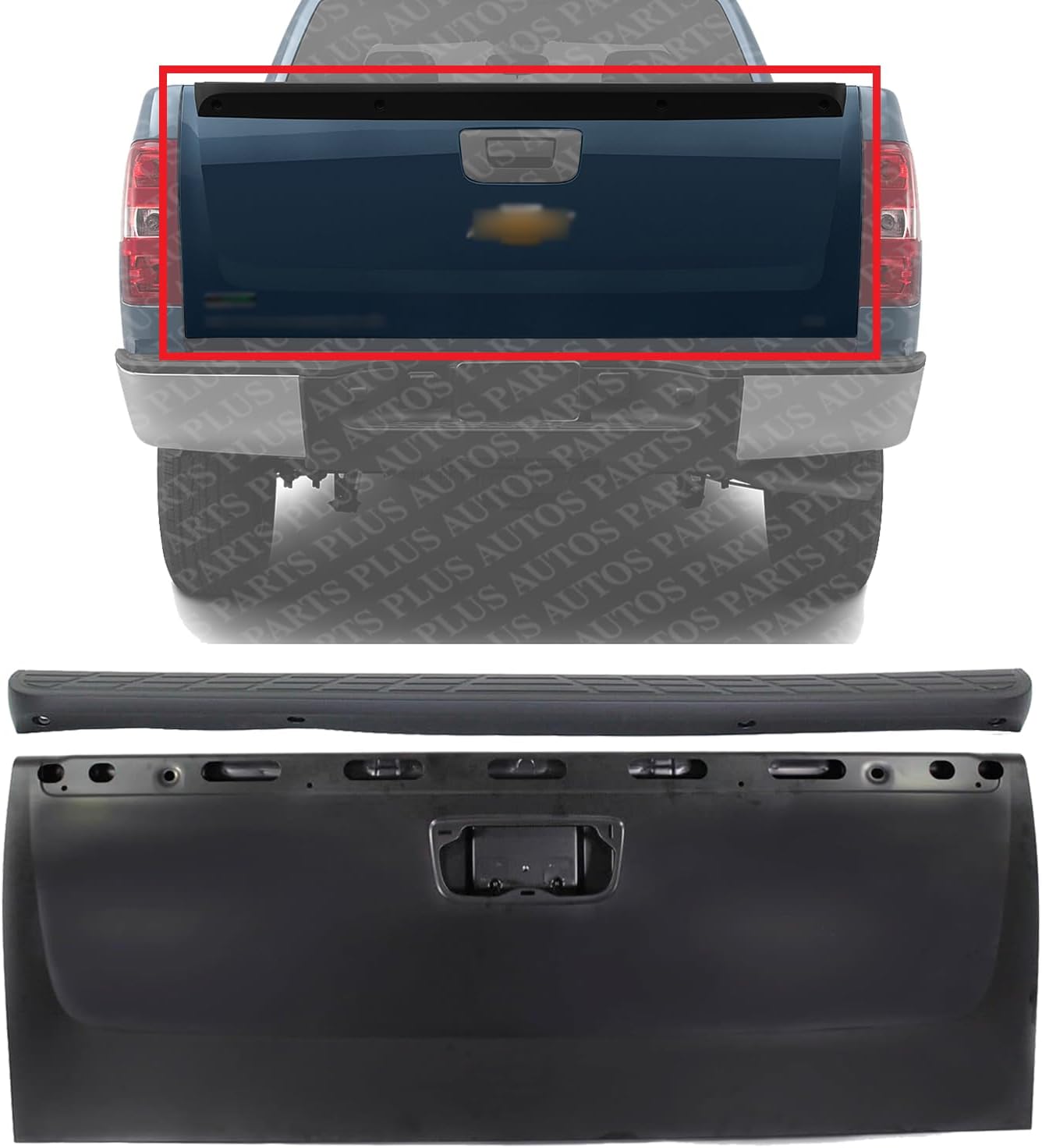 Tailgate Shell Steel + Molding Spoiler Primed Plastic Direct Replacement Compatible With 2007-2013 Chevrolet Silverado/GMC Sierra 1500 GM1900126 GM1904104 20885080 25844299