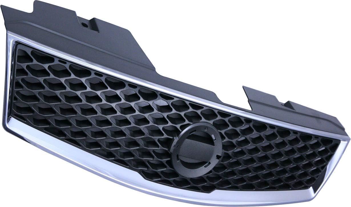Front Grille Chrome Shell/Painted Dark Gray Insert Direct Replacement Compatible With 2007-2012 Nissan Sentra NI1200235 62070ZE90B