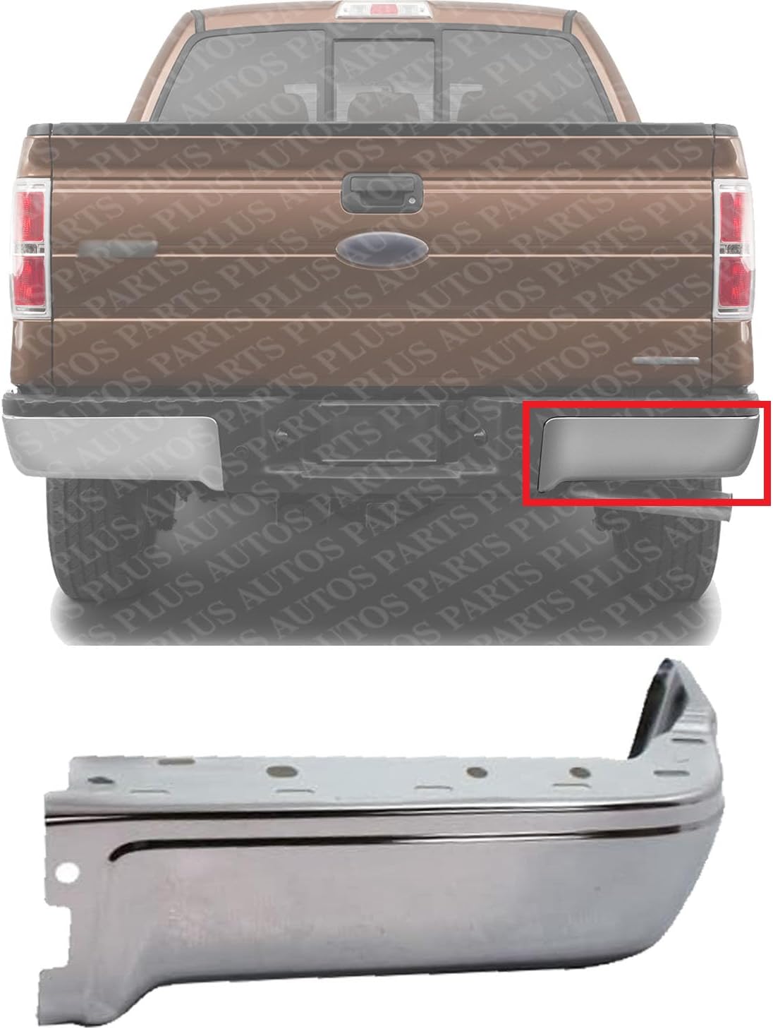 Rear Bumper End Cap Chrome Steel Without Sensors Holes Right Passenger Side Direct Replacement Compatible With 2009-2014 Ford F-150 FO1102374 9L3Z17906A