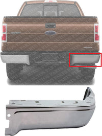 Rear Bumper End Cap Chrome Steel Without Sensors Holes Right Passenger Side Direct Replacement Compatible With 2009-2014 Ford F-150 FO1102374 9L3Z17906A
