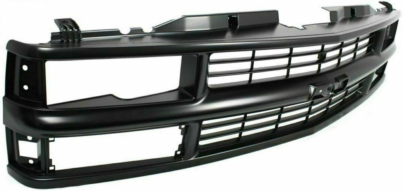 Front Grille Primed Shell And Insert Plastic + Signals & Headlights + Reflector And Marker Lamps Right & Left Side Direct Replacement Compatible With 1994-2000Chevrolet C/K Series