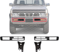 Front Bumper Brackets + Fog Light Molding Bezels Primed Left Driver & Right Passenger Side Direct Replacement Compatible With 1995-1997 Nissan Pickup
