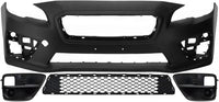 Front Bumper Cover Primed Plastic + Lower Center Grille + Fog Lights Cover Left Driver & Right Passenger Side Direct Replacement Compatible With 2015-2017 Subaru WRX