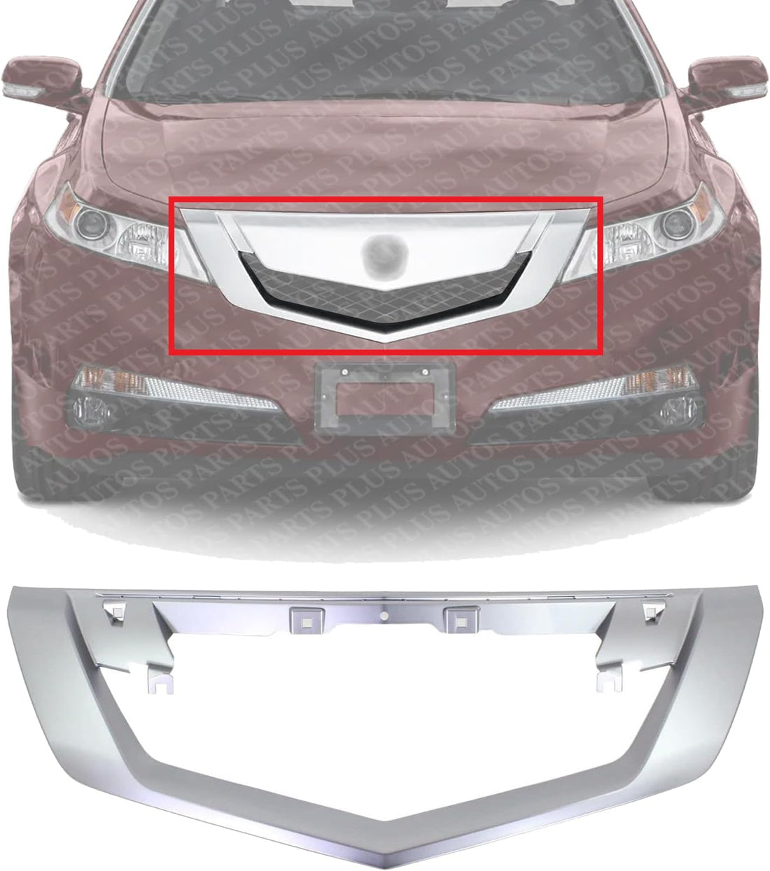 Front Grille Molding Satin Plastic Direct Replacement Compatible With 2009-2011 Acura TL AC1210114 75140TK4A01ZB