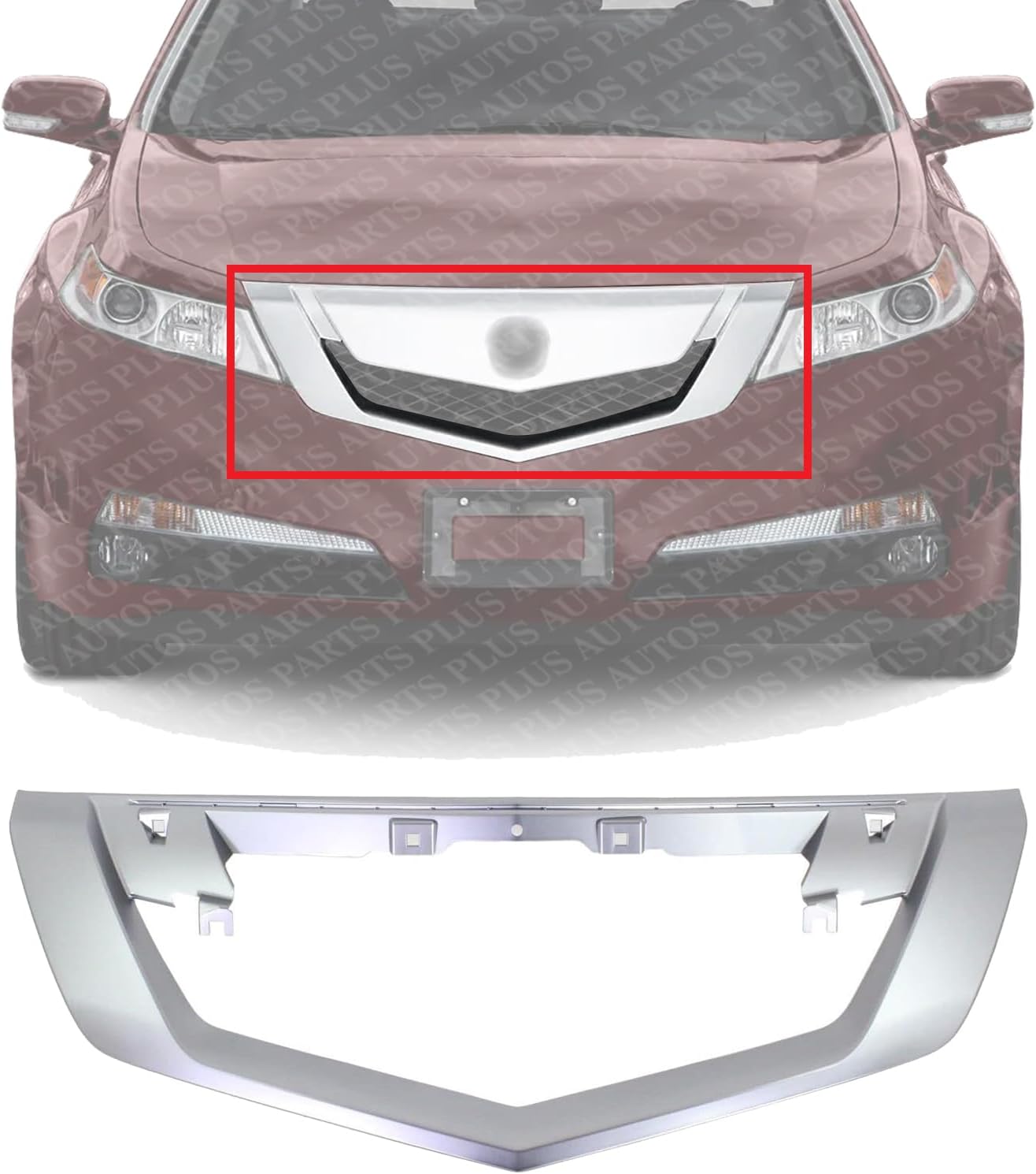 Front Grille Molding Satin Plastic Direct Replacement Compatible With 2009-2011 Acura TL AC1210114 75140TK4A01ZB