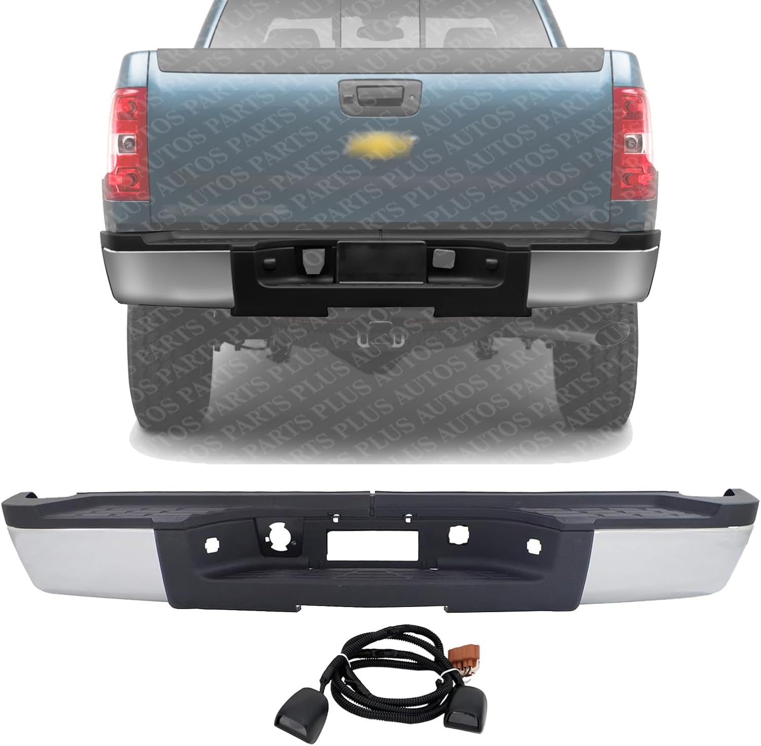 Step Bumper Assembly Chrome Without Object Sensor Holes Direct Replacement Compatible With 2007-2010 Chevrolet Silverado/GMC Sierra 2500 3500 HD GM1103150 19259332