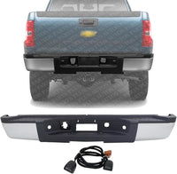 Step Bumper Assembly Chrome Without Object Sensor Holes Direct Replacement Compatible With 2007-2010 Chevrolet Silverado/GMC Sierra 2500 3500 HD GM1103150 19259332