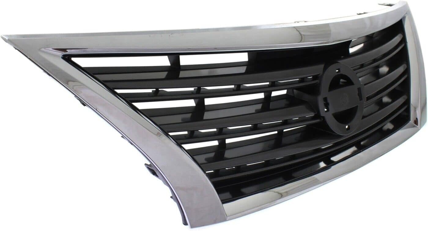 Front Grille Chrome Shell With Dark Gray Insert Direct Replacement Compatible With 2013-2015 Nissan Sentra NI1200253 623103RM0A