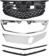 Front Grille Bar Cover + Frame Shell And Insert Primed + Upper & Lower Moldings Left Driver & Right Passenger Side Direct Replacement Compatible With 2012-2014 Acura TL AC1200120