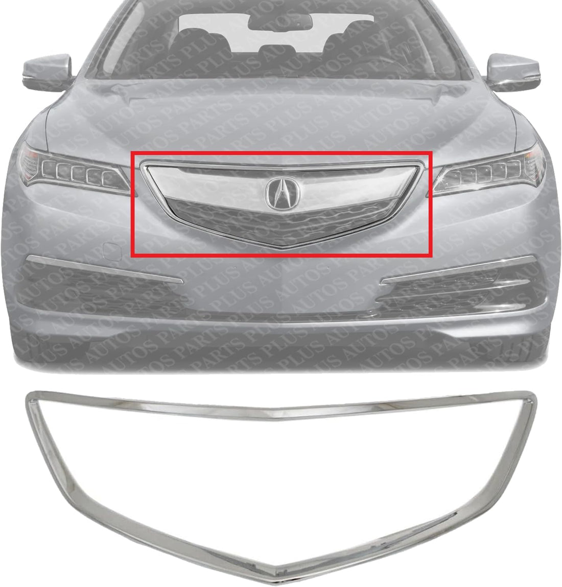 Front Grille Surround Molding Chrome Direct Replacement Compatible With 2015-2017 Acura TLX AC1202106 75105TZ3A01