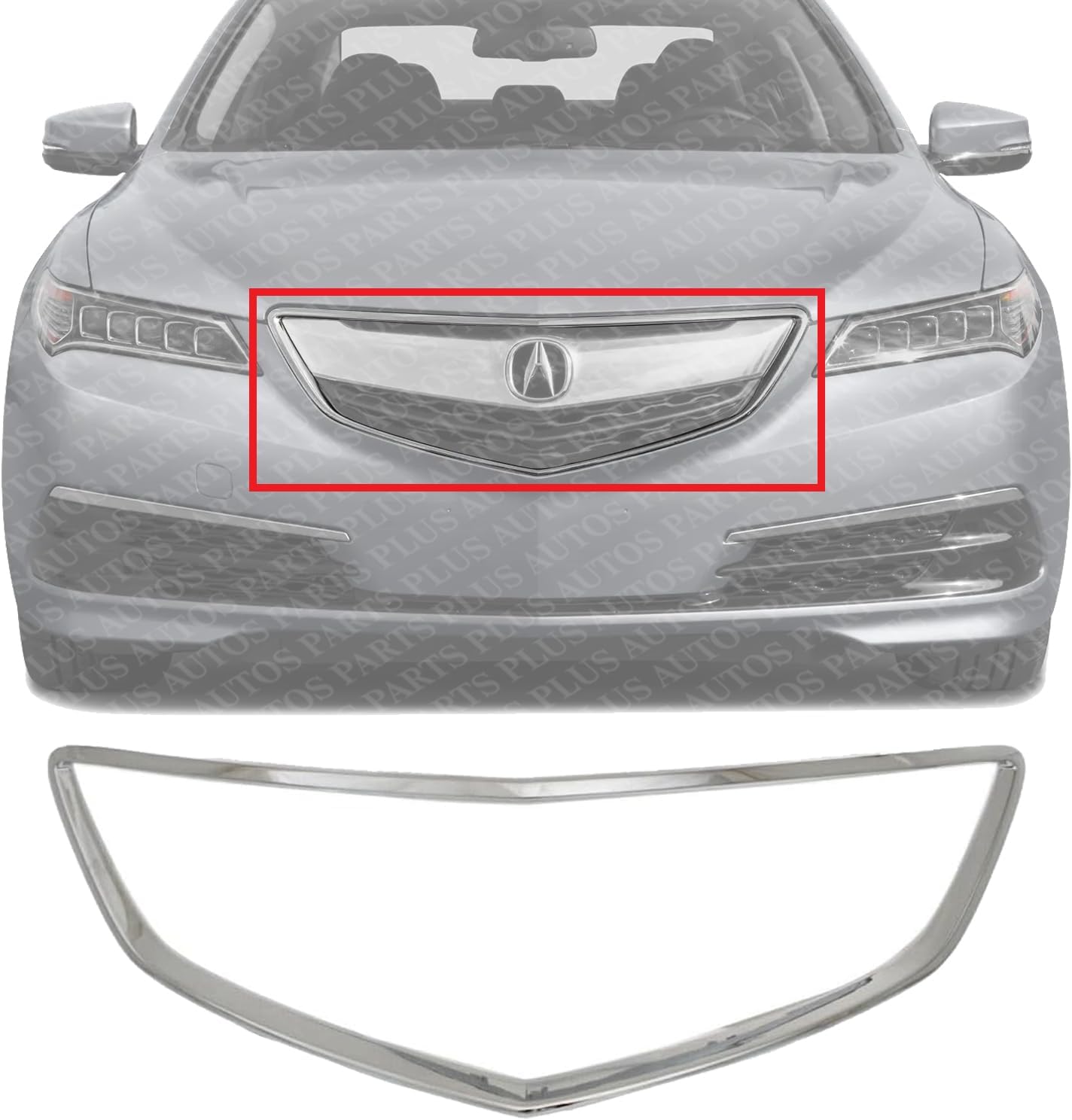 Front Grille Surround Molding Chrome Direct Replacement Compatible With 2015-2017 Acura TLX AC1202106 75105TZ3A01
