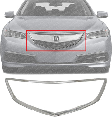 Front Grille Surround Molding Chrome Direct Replacement Compatible With 2015-2017 Acura TLX AC1202106 75105TZ3A01