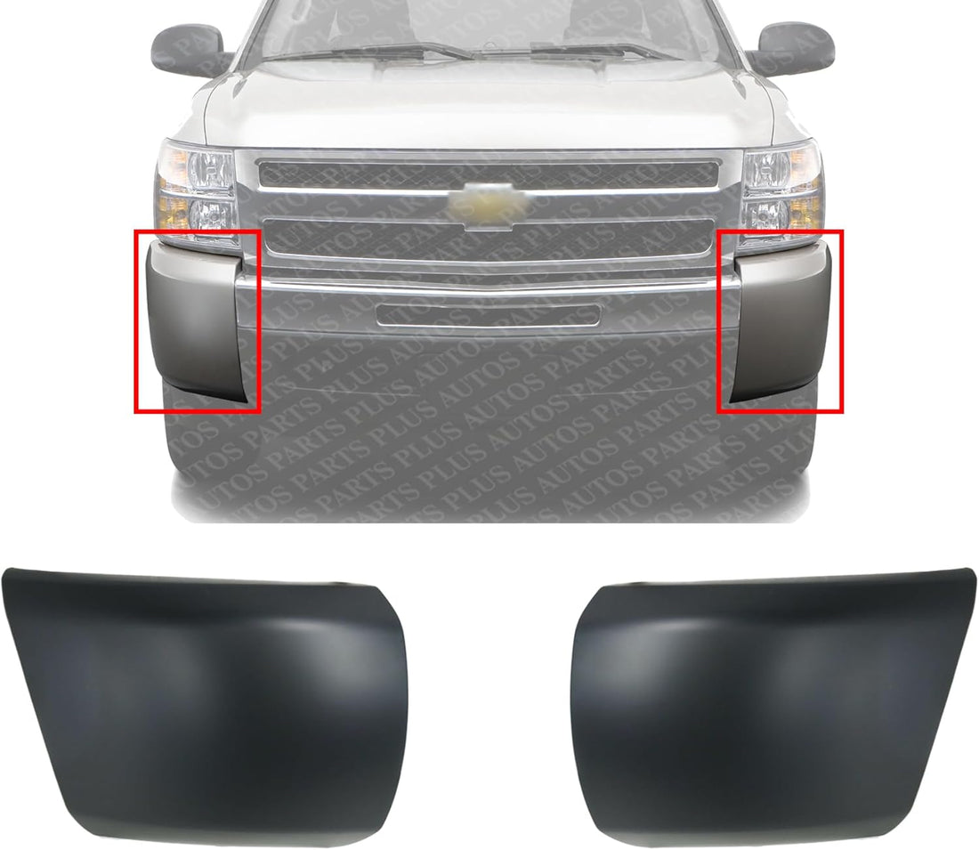 AUTOS PARTS PLUS Set Of 2 Front Bumper End Cap Primed Without Fog Light Hole Right & Left Side Direct Replacement Compatible With 2007-2013 Chevrolet Silverado 1500 GM1017103 GM1016103 15891691