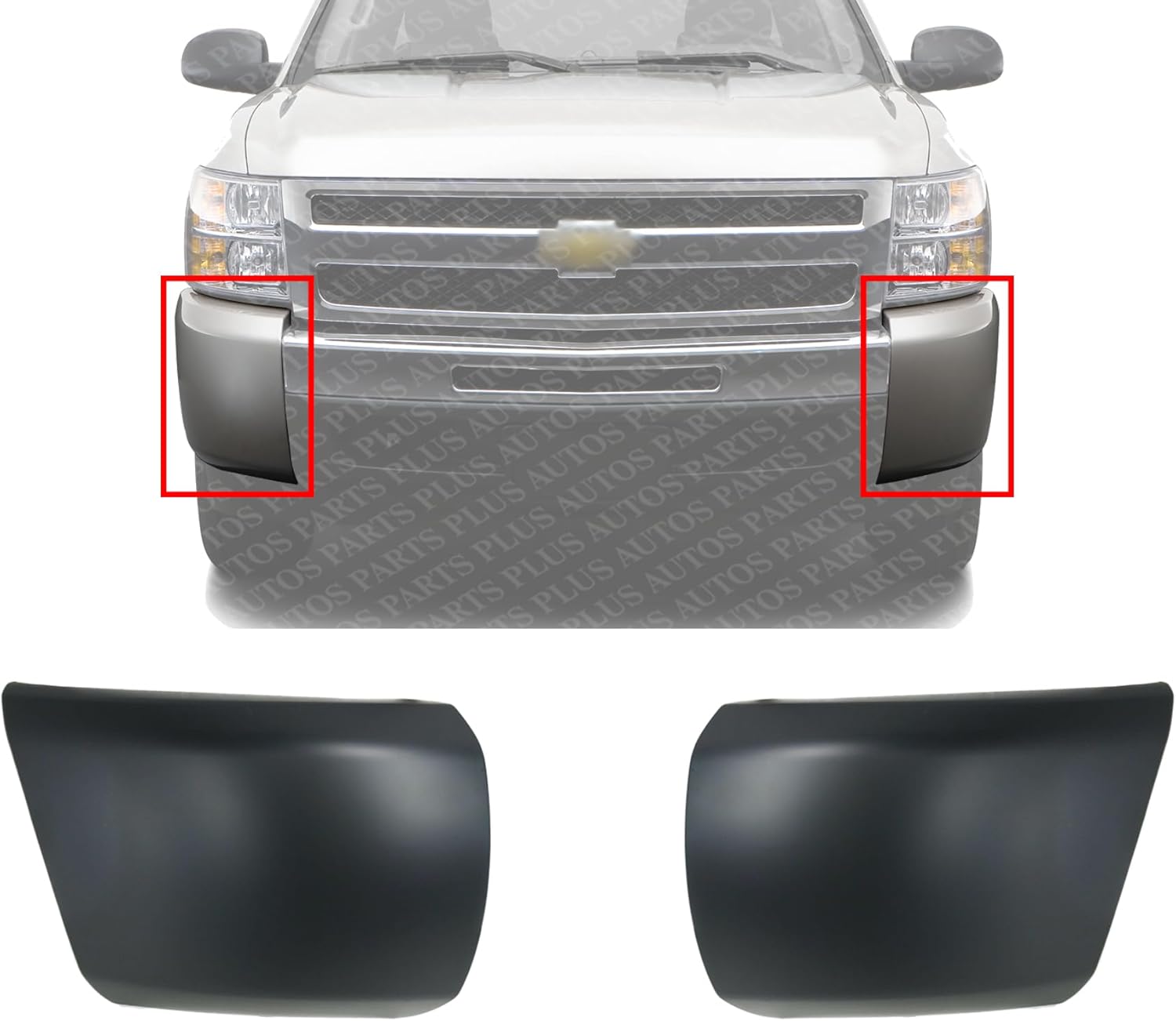 AUTOS PARTS PLUS Set Of 2 Front Bumper End Cap Primed Without Fog Light Hole Right & Left Side Direct Replacement Compatible With 2007-2013 Chevrolet Silverado 1500 GM1017103 GM1016103 15891691