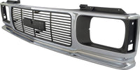 Front Grille Assembly Chrome Shell And Painted Gray Insert With Headlight Holes & Emblem Provision Direct Replacement Compatible With 1992-1994 GMC Jimmy / 1991-1993 Sonoma GM1200346