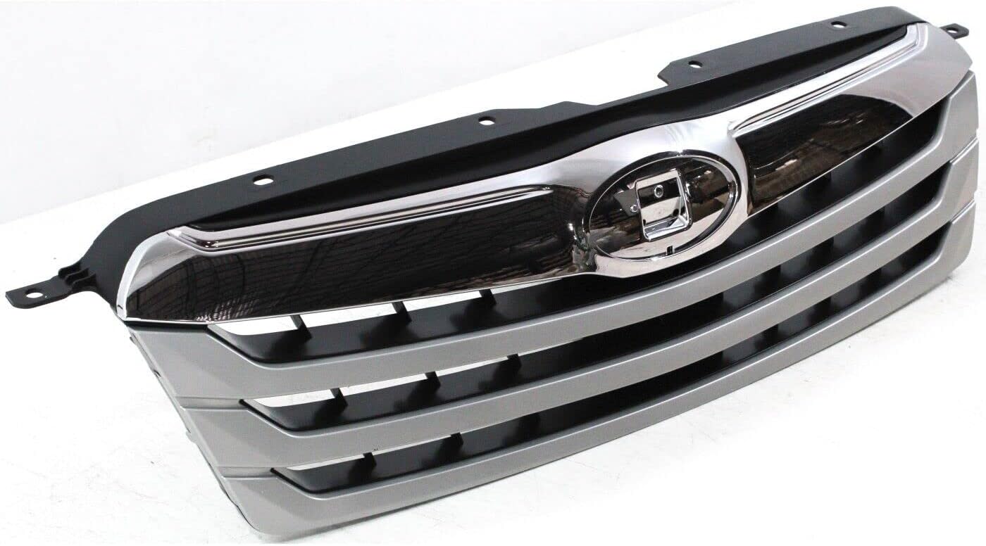 Front Bumper Upper Grille Silver Shell With Textured Insert Direct Replacement Compatible With 2010-2012 Subaru Outback SU1200143 91121AJ04B