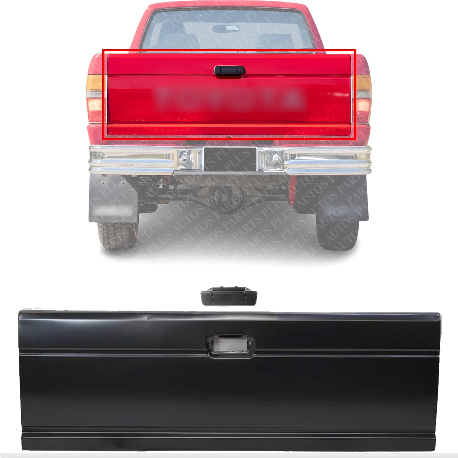 Tailgate Primed Steel & Exterior Center Handle Direct Replacement Compatible with 1984-1988 Toyota Pickup TO1900101 TO1915103 6570087308 6923089101