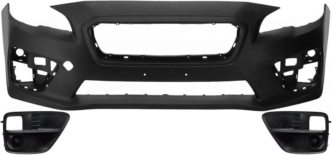 Front Bumper Cover Primed Plastic + Fog Lights Cover Left Driver & Right Passenger Side Direct Replacement Compatible With 2015-2017 Subaru WRX