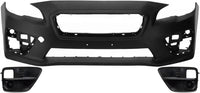 Front Bumper Cover Primed Plastic + Fog Lights Cover Left Driver & Right Passenger Side Direct Replacement Compatible With 2015-2017 Subaru WRX