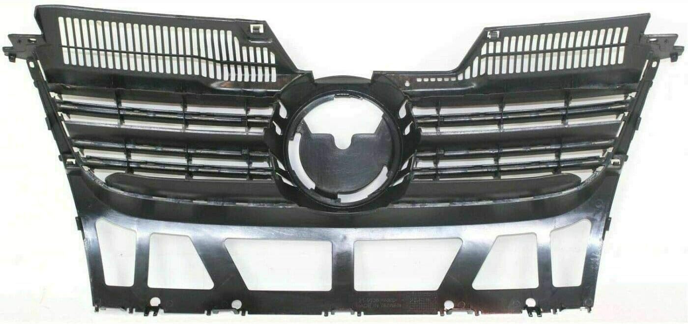 Front Bumper Cover Primed + Upper & Lower Grille + Fog Light Cover Left Driver & Right Passenger Side Direct Replacement Compatible With 2005-2010 Volkswagen Jetta VW1200139