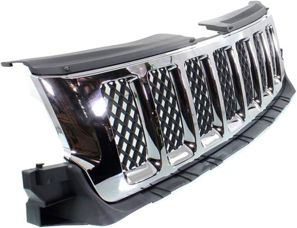 Front Grille Chrome Shell With Painted Black Insert Direct Replacement Compatible With 2011-2013 Jeep Grand Cherokee CH1200363 57010708AE