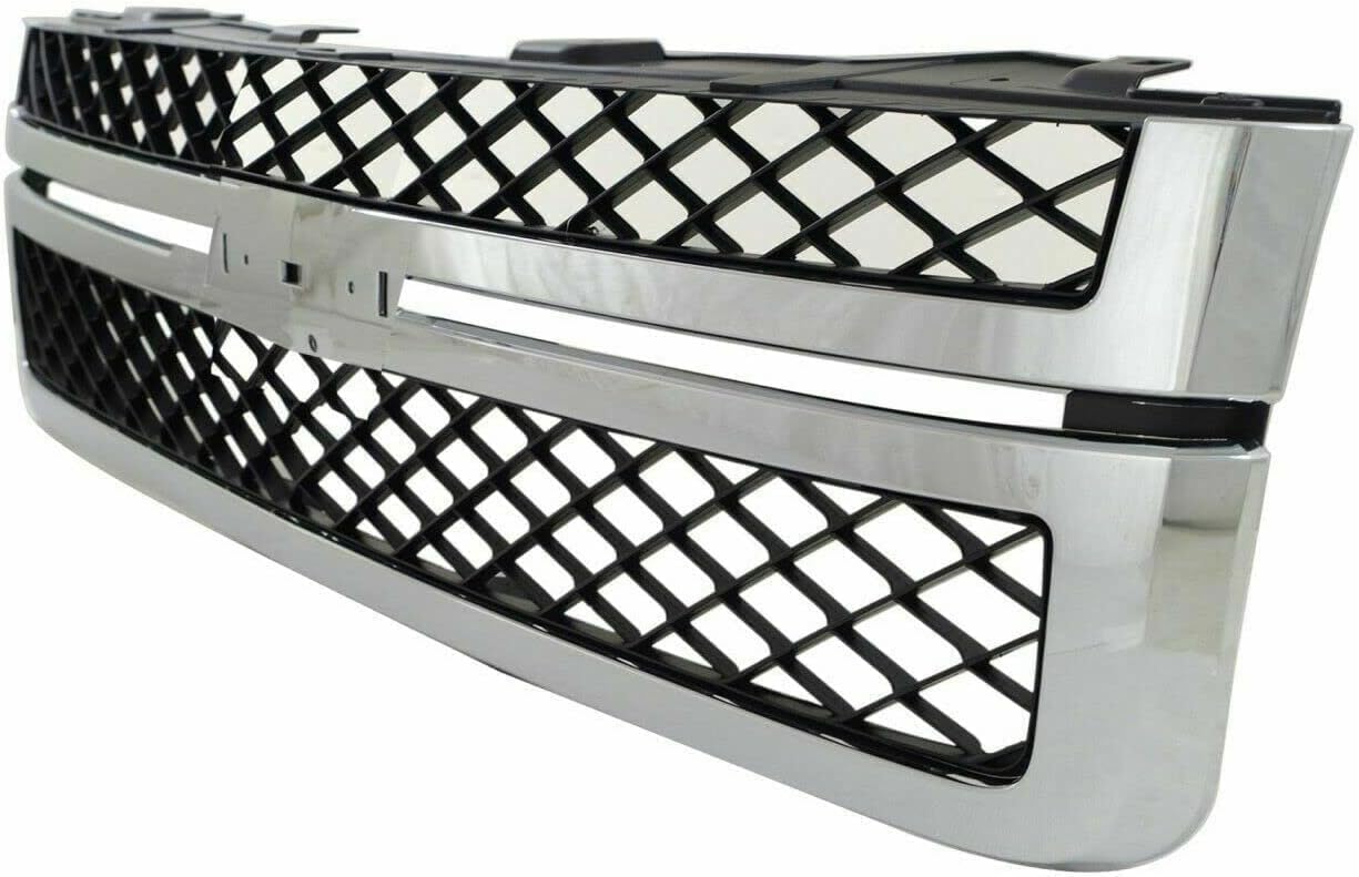 Front Bumper Impact Bar Chrome + Grille + Upper Cover + Lower Valance + Extension Textured Direct Replacement Compatible With 2011-2014 Chevrolet Silverado 2500HD 3500 GM1014106