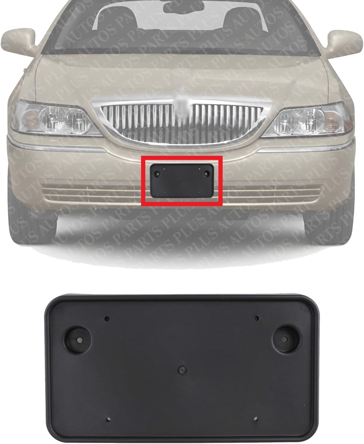 Front License Plate Bracket Plastic Direct Replacement Compatible with 2003-2011 Lincoln Town Car FO1068117 3W1Z17A385AAB